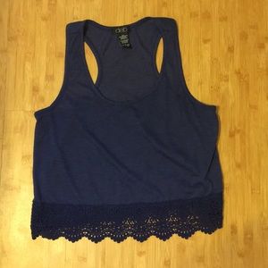 Navy Deb tank top with lace at bottom size L